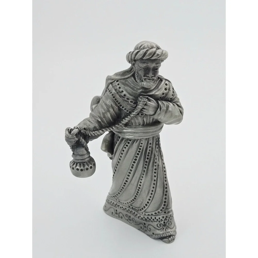 Vintage Lenox Kirk Stieff Pewter Nativity Figurine Wise Man with Lantern 4 inch